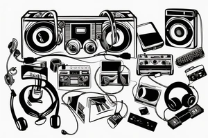 boombox and headphones tattoo idea
