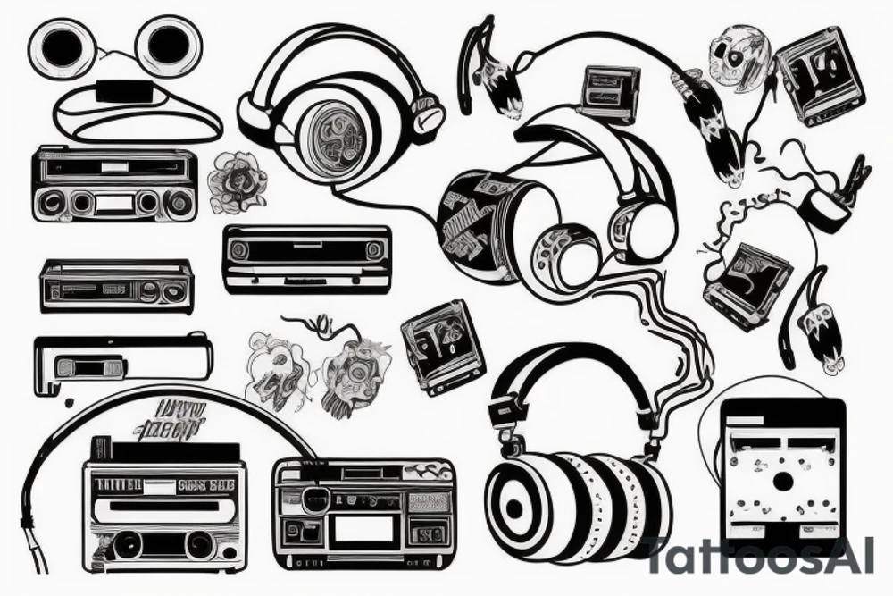 boombox and headphones tattoo idea