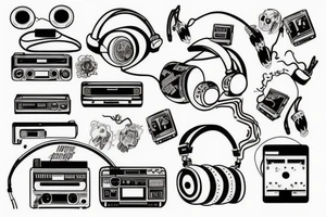 boombox and headphones tattoo idea