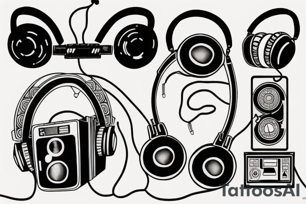 boombox and headphones tattoo idea