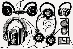 boombox and headphones tattoo idea