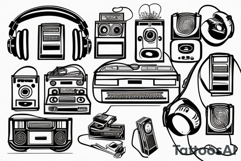 boombox and headphones tattoo idea