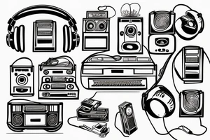 boombox and headphones tattoo idea