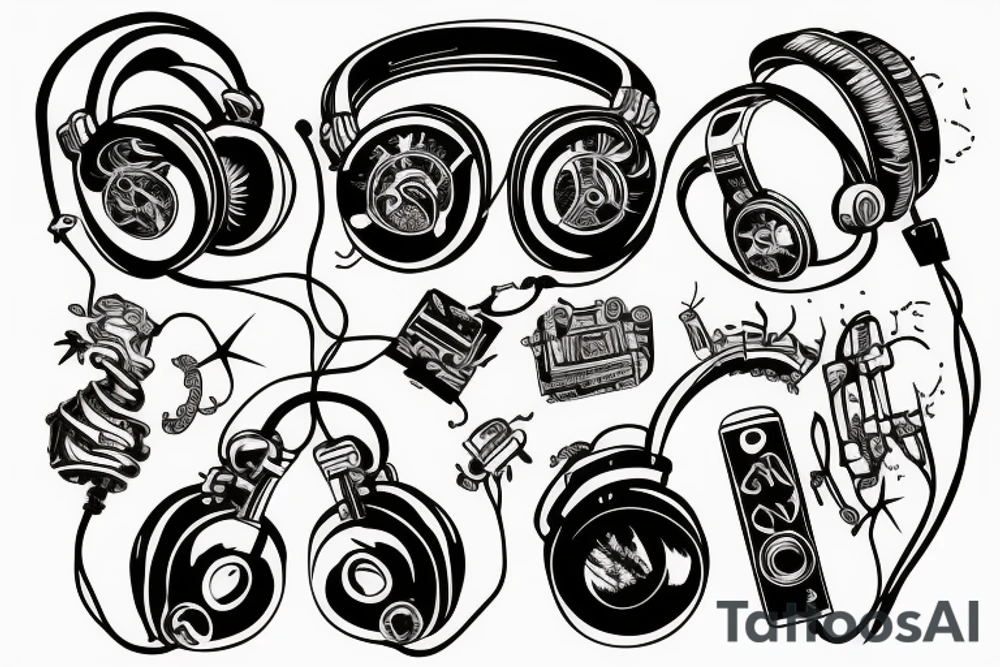 boombox and headphones tattoo idea