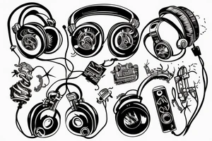boombox and headphones tattoo idea