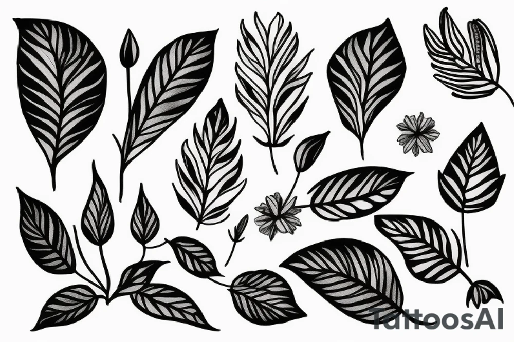 Flower with Some Leaves outlines tattoo idea