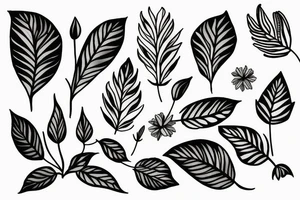 Flower with Some Leaves outlines tattoo idea