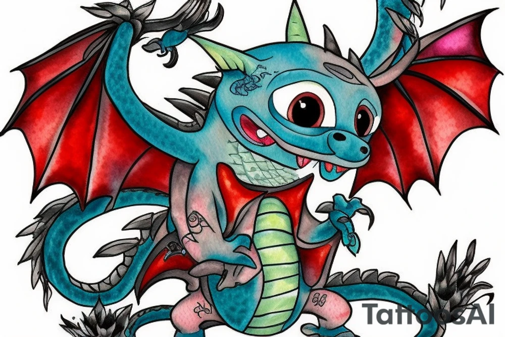 stitch in a dragon costume tattoo idea