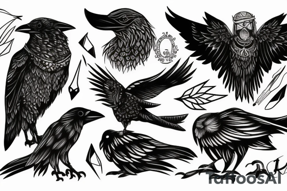 Crow and the wolf tattoo idea
