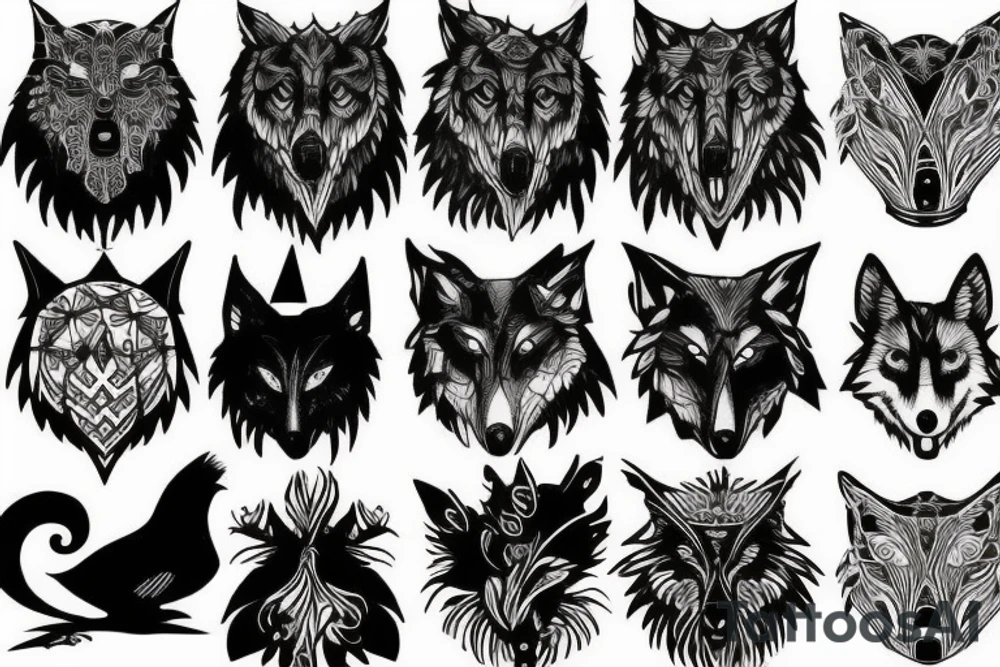 Crow and the wolf tattoo idea