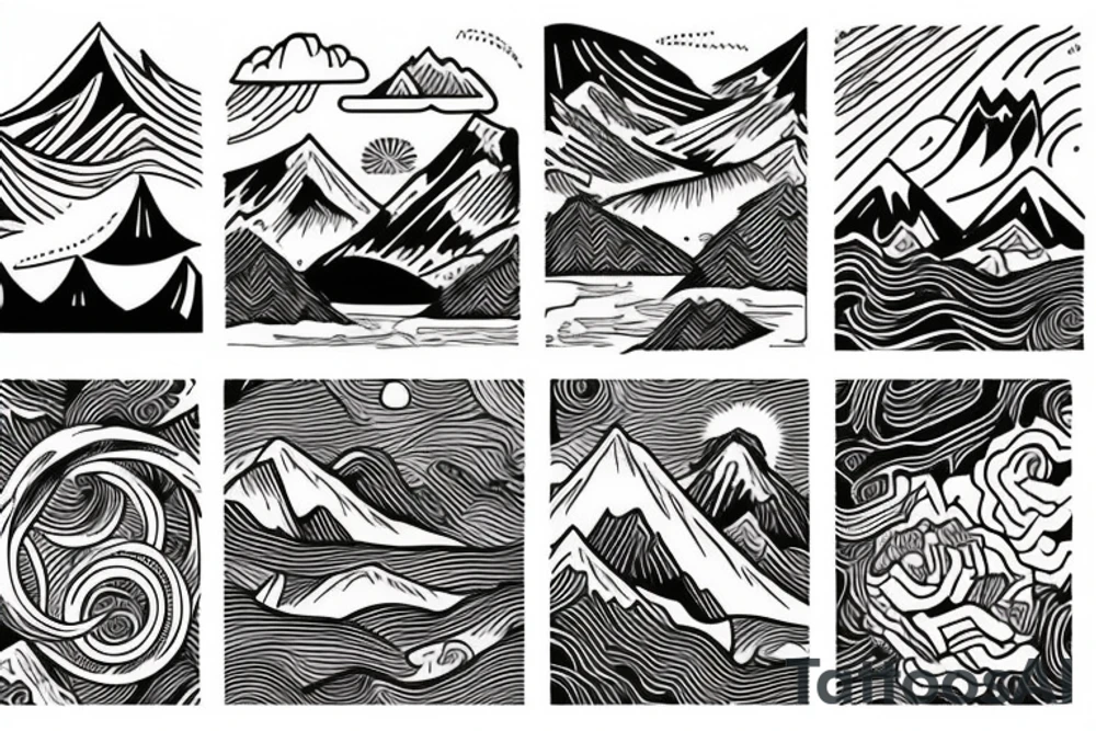 mountains and river tattoo idea