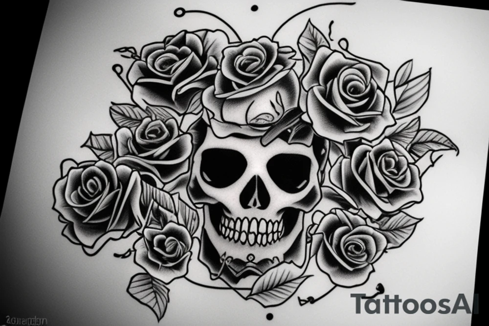 skull 
bat
roses
bones tattoo idea