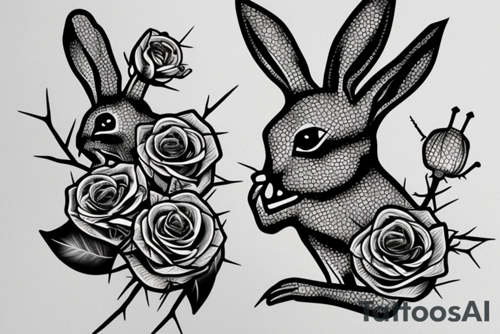 rabbit
roses
bones
hand
thorns tattoo idea