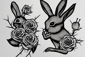 rabbit
roses
bones
hand
thorns tattoo idea