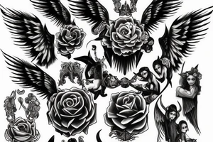 Angel and demon on shoulders whisper tattoo idea
