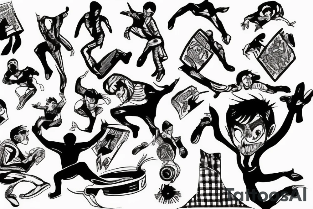 man jumping out of a window tattoo idea