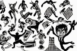 man jumping out of a window tattoo idea