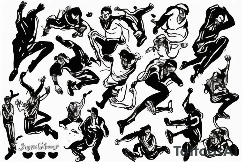 man jumping out of a window tattoo idea