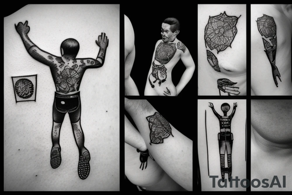 man jumping out of a window tattoo idea