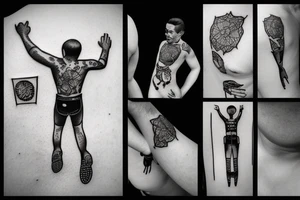 man jumping out of a window tattoo idea