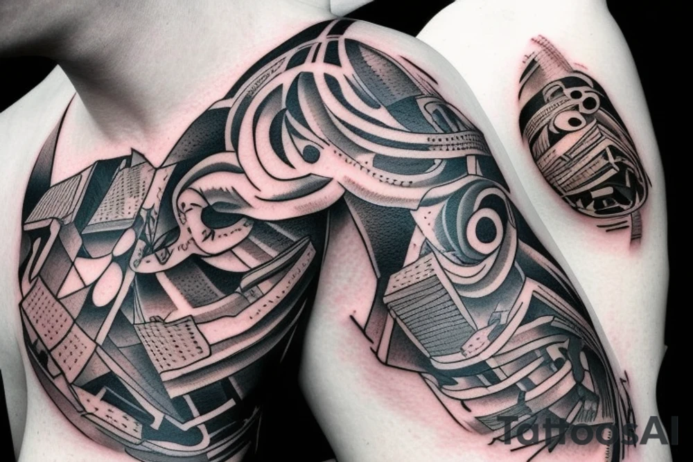 man jumping out of a window tattoo idea