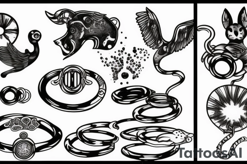 steam room with animals and rings tattoo idea