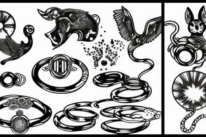 steam room with animals and rings tattoo idea