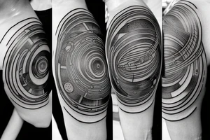 A solar system with orbital lines as a half sleeve tattoo idea