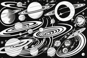 A solar system with orbital lines as a half sleeve tattoo idea