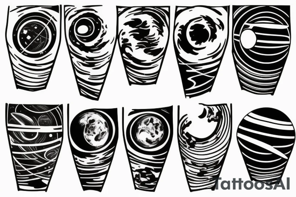 A solar system with orbital lines as a half sleeve tattoo idea