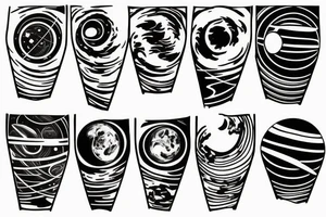 A solar system with orbital lines as a half sleeve tattoo idea