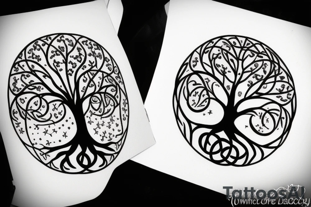 tree of life that also includes stars and planets for my forearm tattoo idea