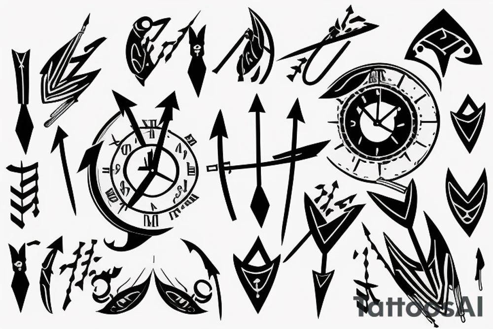 flying arrow with time of birth above the arrow tattoo idea
