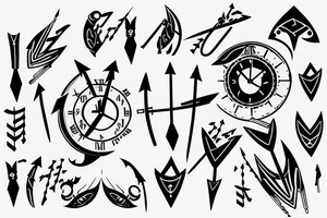 flying arrow with time of birth above the arrow tattoo idea