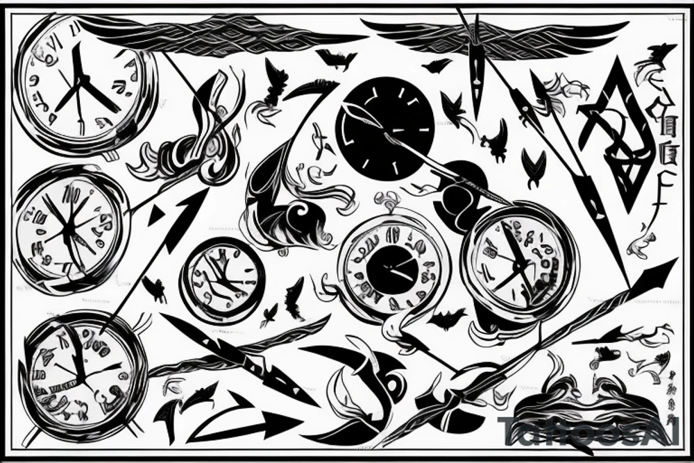 flying arrow with time of birth above the arrow tattoo idea