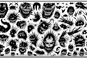 creature with spikes and multiple mouths  . standing in a scary position with non recognisable posture tattoo idea