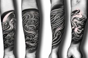 Arm sleeve tattoo. Poseidon surfacing from the ocean. Below it there's beautiful corals and sea life. Ocean and outer space lover inspired. Blends in with inspirational quotes tattoo idea