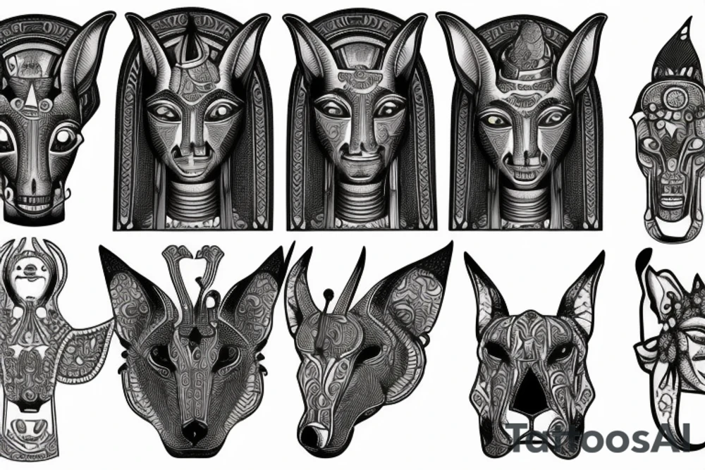 Anubis face and hyroglyphs tattoo idea