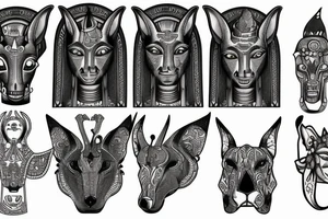 Anubis face and hyroglyphs tattoo idea