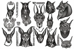 Anubis face and hyroglyphs tattoo idea