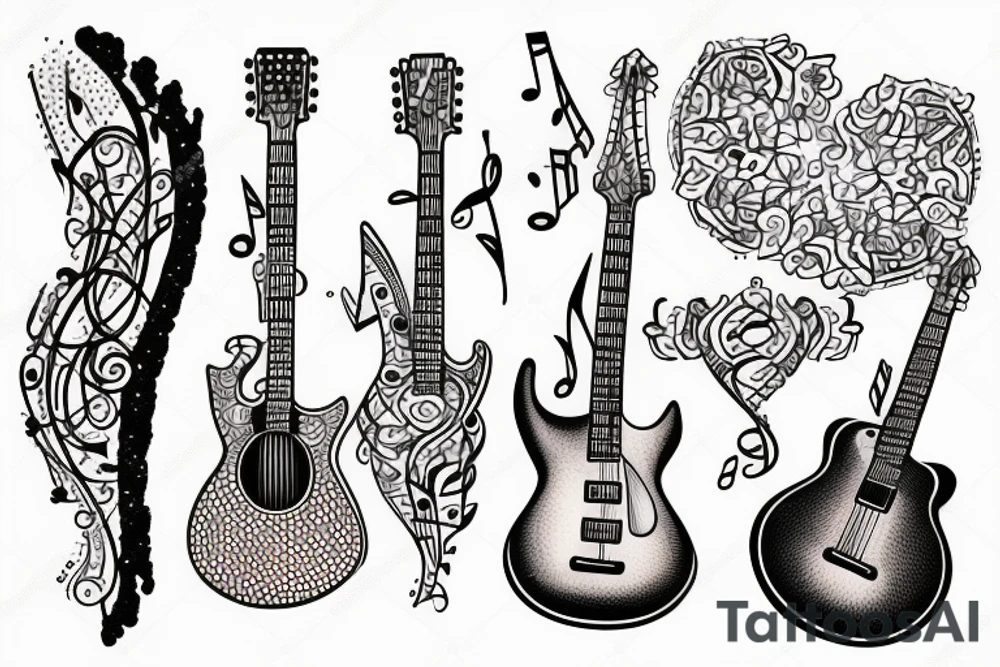 Guitar with music notes tattoo idea