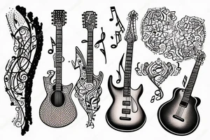 Guitar with music notes tattoo idea
