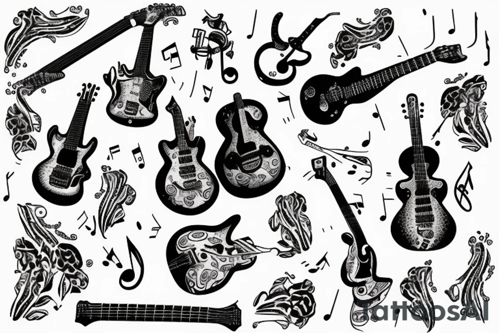 Guitar with music notes tattoo idea