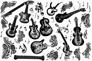 Guitar with music notes tattoo idea