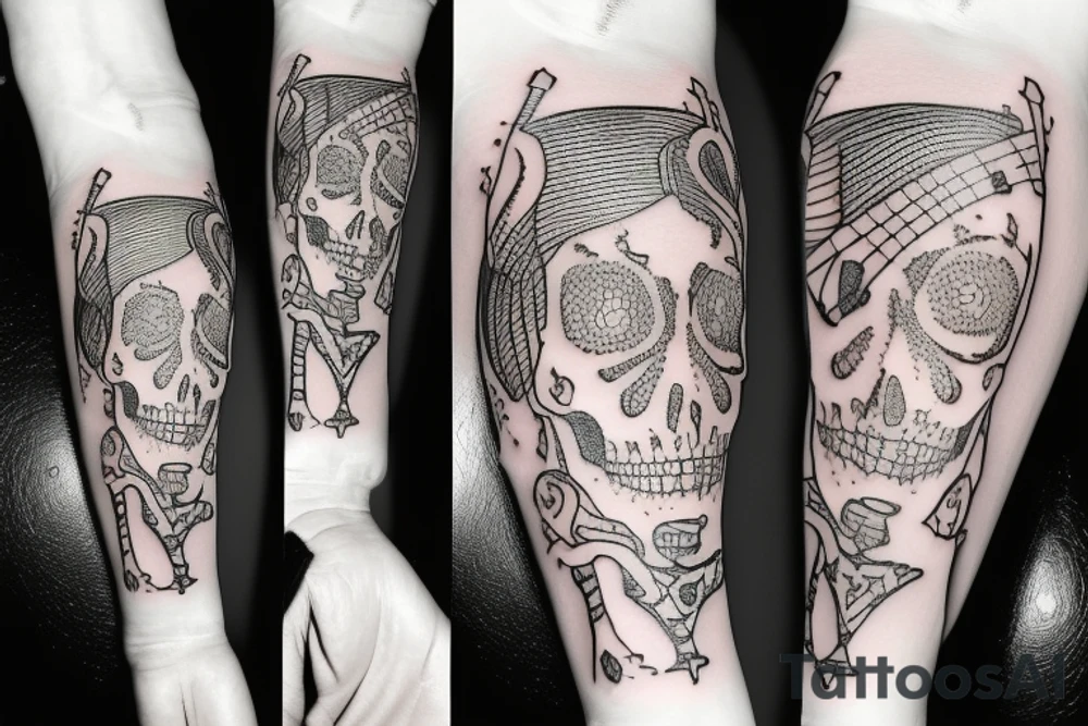 Skelton playing the guitar tattoo idea
