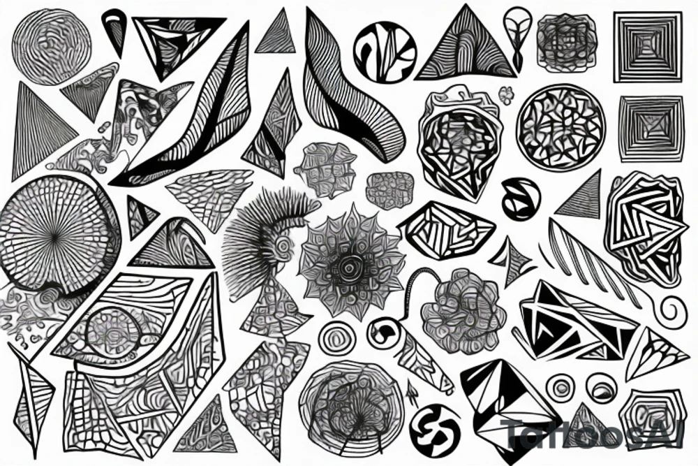 geometric shapes with psychedelic patterns tattoo idea