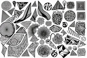 geometric shapes with psychedelic patterns tattoo idea