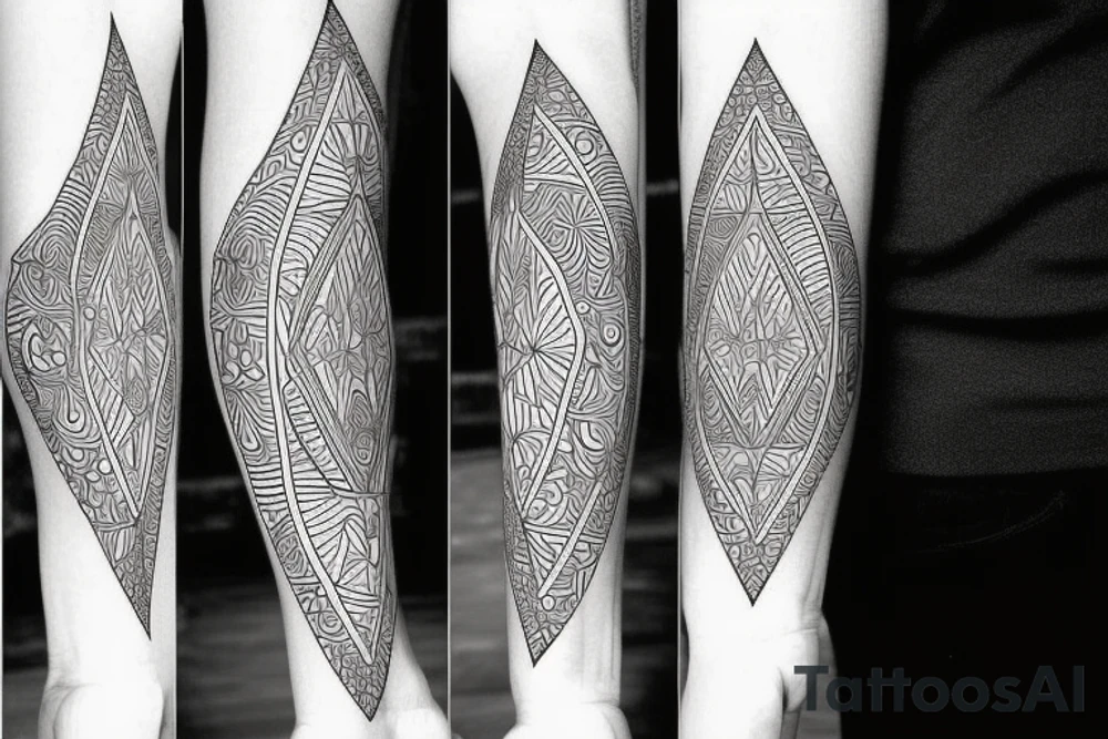 geometric shapes with psychedelic patterns tattoo idea