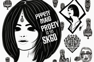 “Property of Vlad”. “Cccp”
 woman kneeling, bob haircut tattoo idea