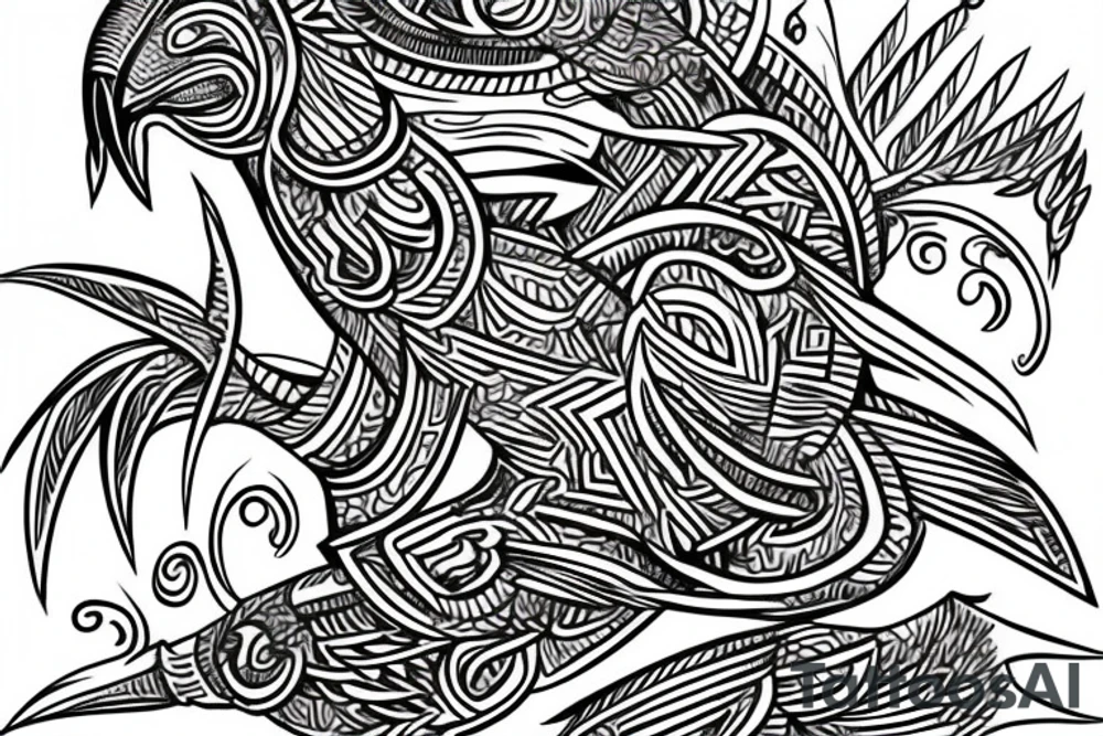 Tribal bird with ukraine trident and borislav incorporated in bird design tattoo idea